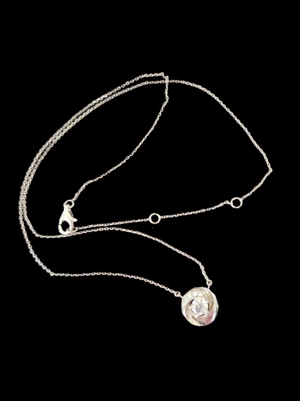 Vintage 90s Sterling Silver 925 CZ Swirl Halo Pendant Necklace 18" Y2K